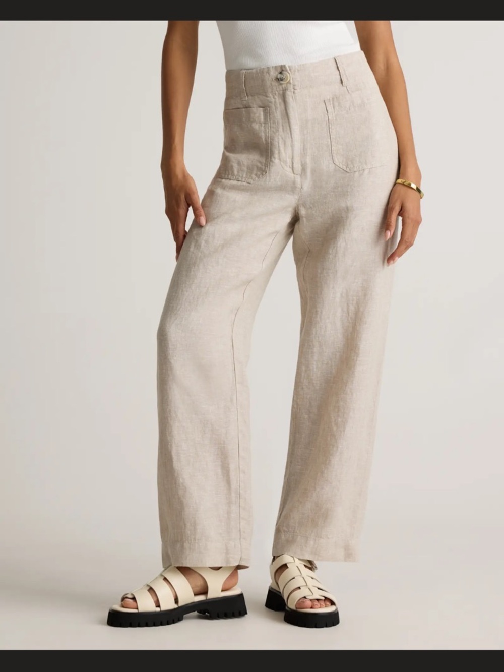 Quince Wide-Leg Linen-Blend Pants in Oatmeal